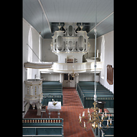 Krummhrn, Reformierte Kirche, Blick von der gegenberliegenden Empore zur Orgel und in die Kirche