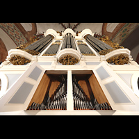 Schleswig, Dom St. Petri, Hauptorgel mit Brustwerk vom Spieltisch aus gesehen