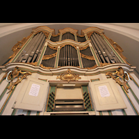 Berlin, Kirche zur Frohen Botschaft Karlshorst, Orgel mit Spieltisch