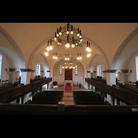Berlin, Kirche zur Frohen Botschaft Karlshorst, Blick von der Orgelempore in die Kirche