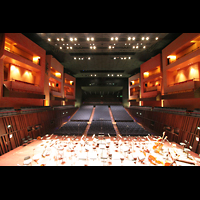 Luxembourg (Luxemburg), Philharmonie, Konzertsaal, Blick von der Orgel in den Konzertsaal