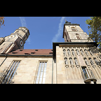 Stuttgart, Stiftskirche, Seitenansicht von der Kirchstrae aus mit beiden Trmen
