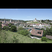 Schaffhausen, St. Johann, Blick von der Zrcherstrae auf die Altstadt und zu St. Johann