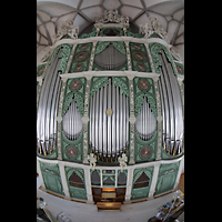 Grlitz, St. Peter und Paul (Sonnenorgel), Gesamte Orgel mit Spieltisch von einer Hebebhne aus fotografiert