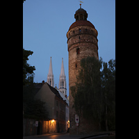 Grlitz, St. Peter und Paul (Sonnenorgel), Nikolaiturm und Blick zur Peterskirche im Abendlicht