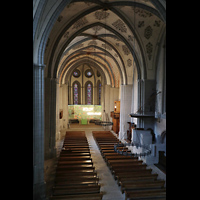 Lausanne, Saint-François, Blick von der Hauptorgelempore in die Kirche