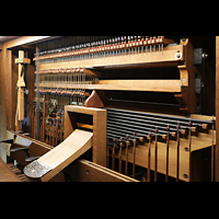 Barcelona, La Sagrada Familia, Mechanik im Spieltisch der Krypta-Orgel