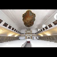 Bayreuth, Spitalkirche, Innenraum in Richtung Altar und Orgel