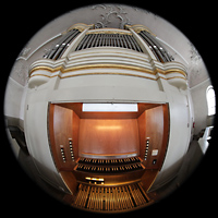 Bayreuth, Spitalkirche, Spieltisch mit Orgel