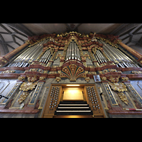 Altötting, Stiftskirche St. Philippus und Jakobus, Orgel mit Spieltisch perspektivisch