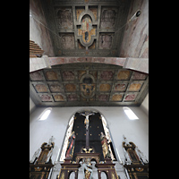 Regensburg, Basilika St. Emmeram, Westquerhaus von ca. 1050 mit Altar und Darstellung vom hl. Emmeram, Jesus Christus und St. Dionysius