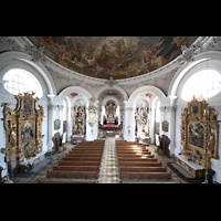 Murnau, St. Nikolaus, Blick von der Orgelempore in den Innenraum