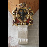 Sion (Sitten), Notre-Dame-de-Valre (Burgkirche), Detail und Wappen unterhalb der Orgelempore
