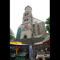 Schwbisch Hall, Stadtpfarrkirche St. Michael, Blick vom Marktplatz auf den Turm
