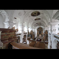 Irsee, St. Peter und Paul (ehem. Abteikirche), Blick ber das Rckpositiv in den Innenraum