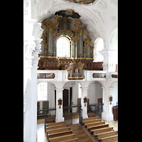 Irsee, St. Peter und Paul (ehem. Abteikirche), Blick vom sdlichen Seitenumgang zur Orgel