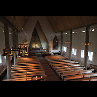 Vard, Kirke, Blick vom Spieltisch in die Kirche