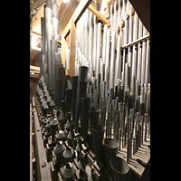 Pfeifen im Oberwerk, links: Vox humana, Hautbois und Trompete 8' Alkmaar, Sint Laurenskerk, Pfeifen im Oberwerk, links: Vox humana, Hautbois und Trompete 8'