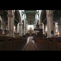 Innenraum in Richtung Chor (mit 123 Metern längste Kirche der Niederlande) Gouda, Sint Janskerk - Grote Kerk, Innenraum in Richtung Chor (mit 123 Metern längste Kirche der Niederlande)
