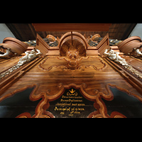 Maassluis, Groote Kerk, Blick vom Spieltisczh nach oben udn aufs Erbauerschild